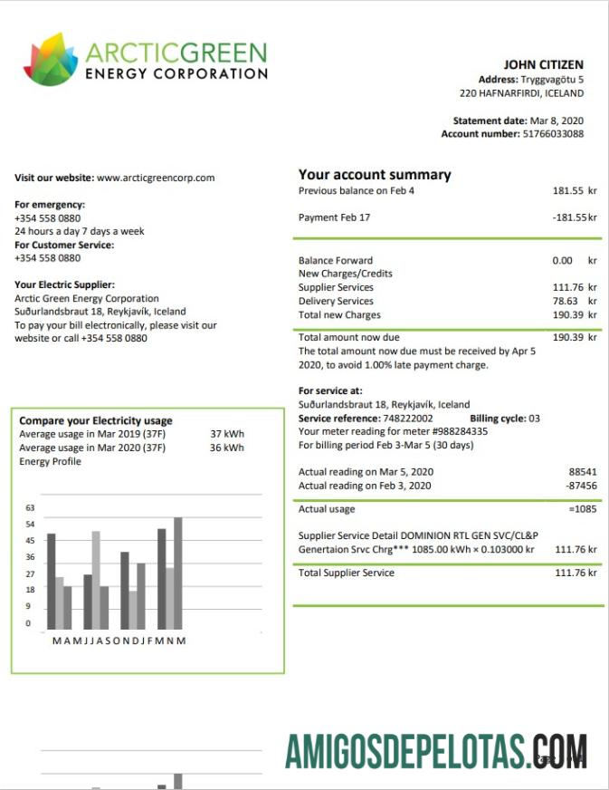 Projeto de lei de serviços públicos de eletricidade da Islândia Arctic Green Energy Corporation amostra